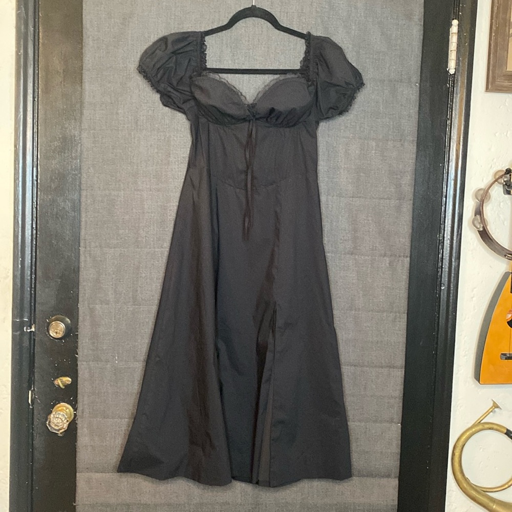 Corset dress w Lace Trim by Windsor. Black size large L. NWT